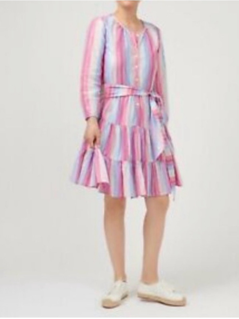 J. Crew Silver Metallic Pastel Pink Blue Purple Striped Cotton Dress XXL